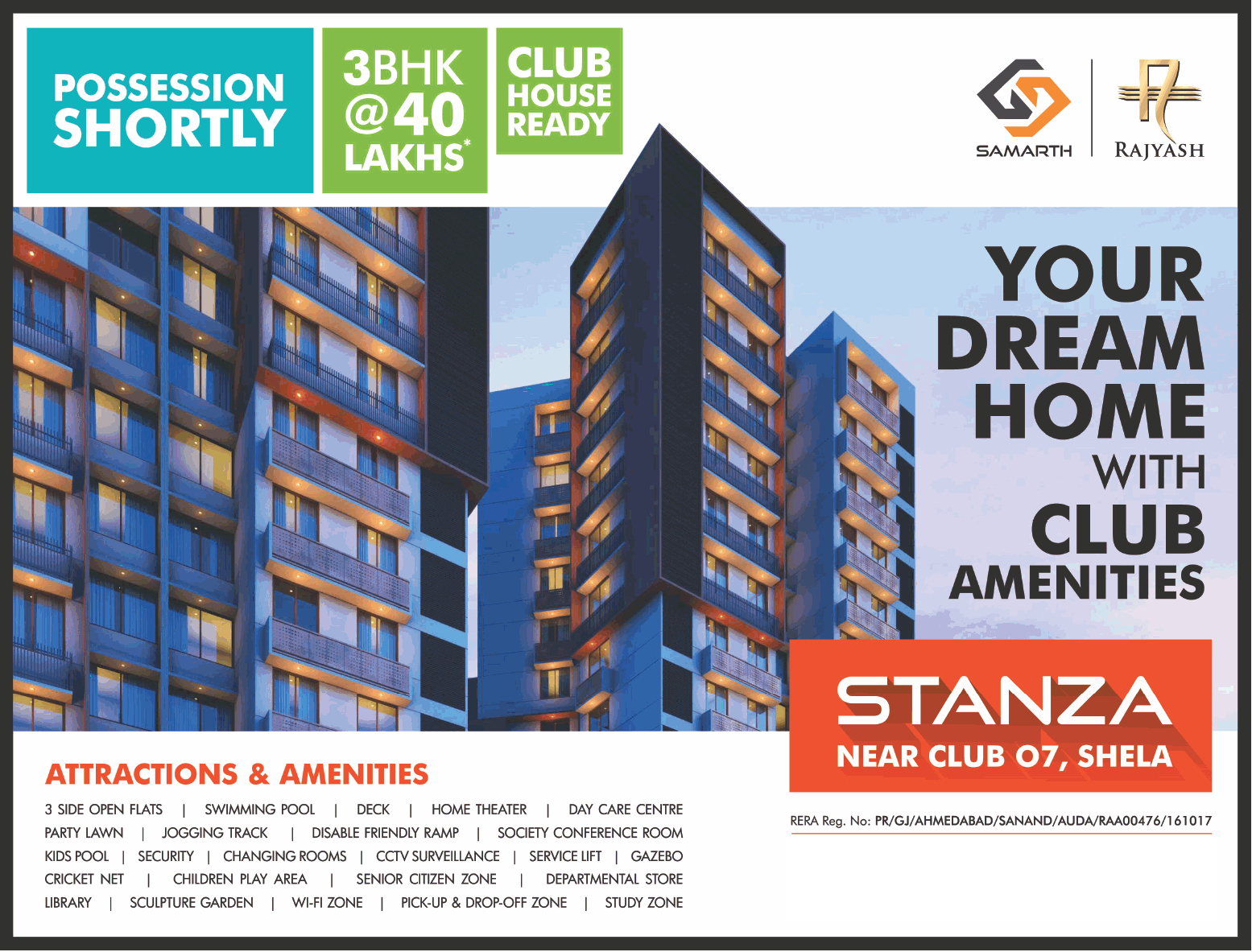 Book your dream home with club amenities at Samarth Stanza in Ahmedabad